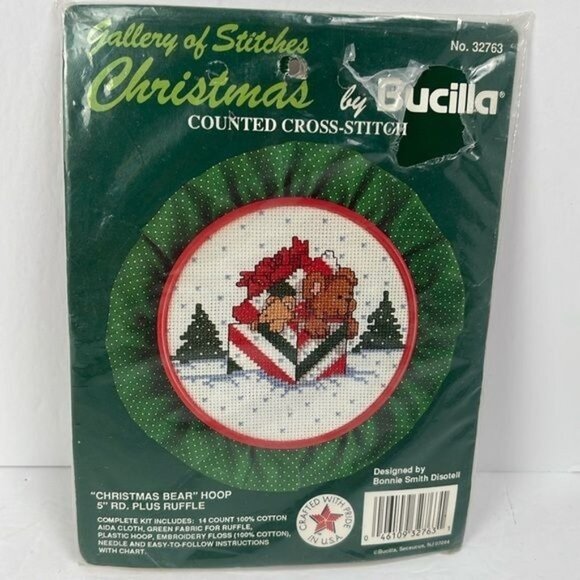 Vtg Gallery of Stitches Christmas Bear Counted Cross Stitch Kit NEW 32763 - Picture 1 of 6